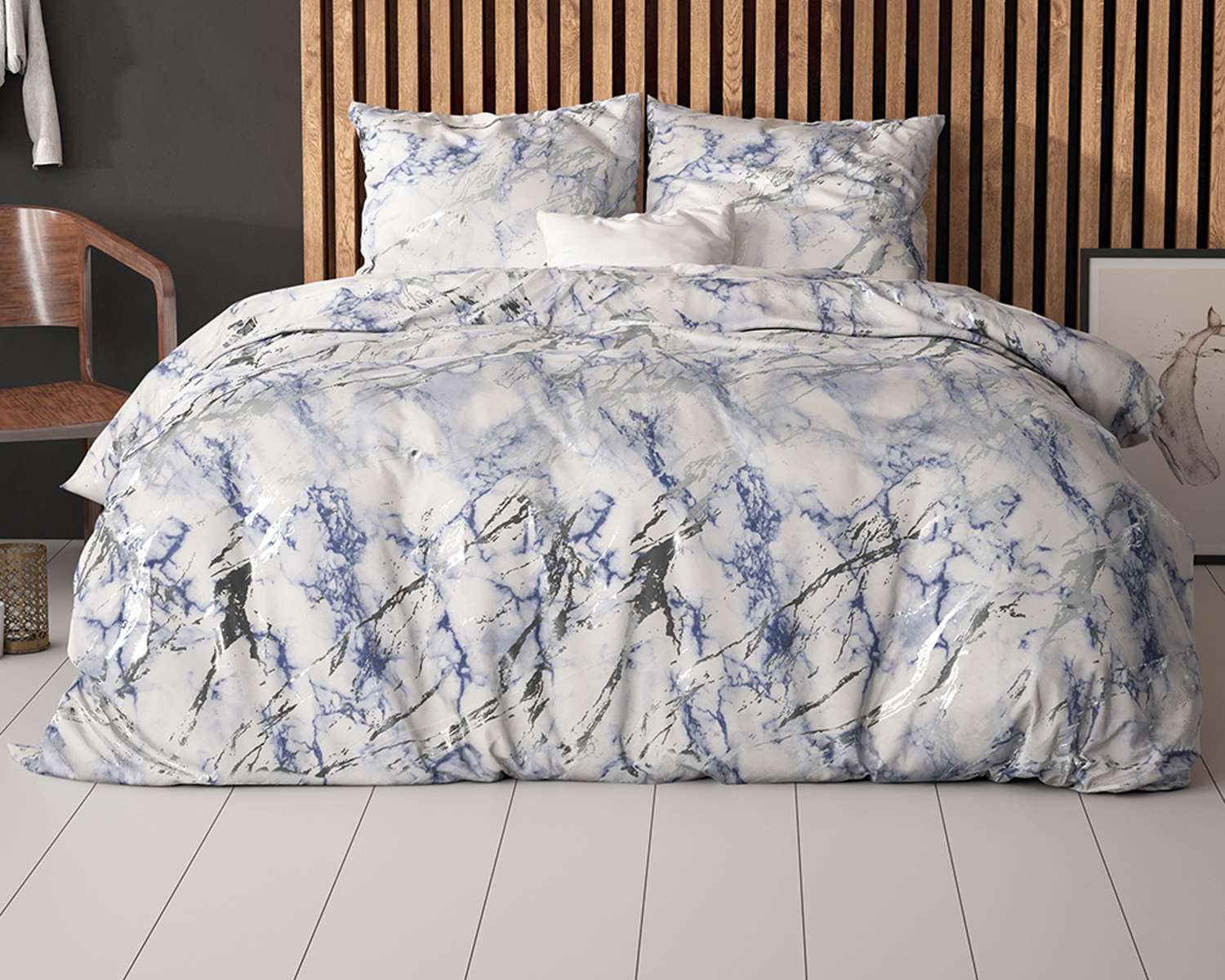 Dekbedovertrek Marmer Blauw - in kamer Dekbedovertrek Marmer Blauw - in kamer