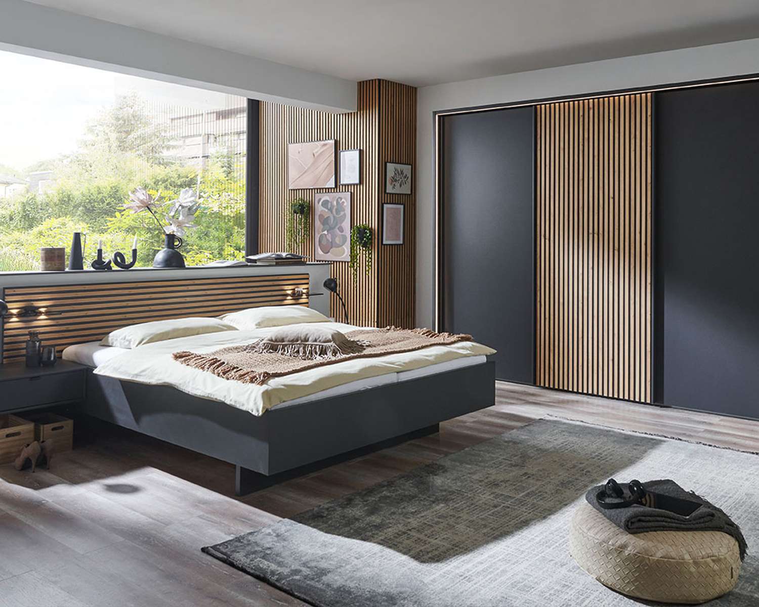 Tweepersoonsbed Elegance Lattice met zweefdeurkast Tweepersoonsbed Elegance Lattice met zweefdeurkast