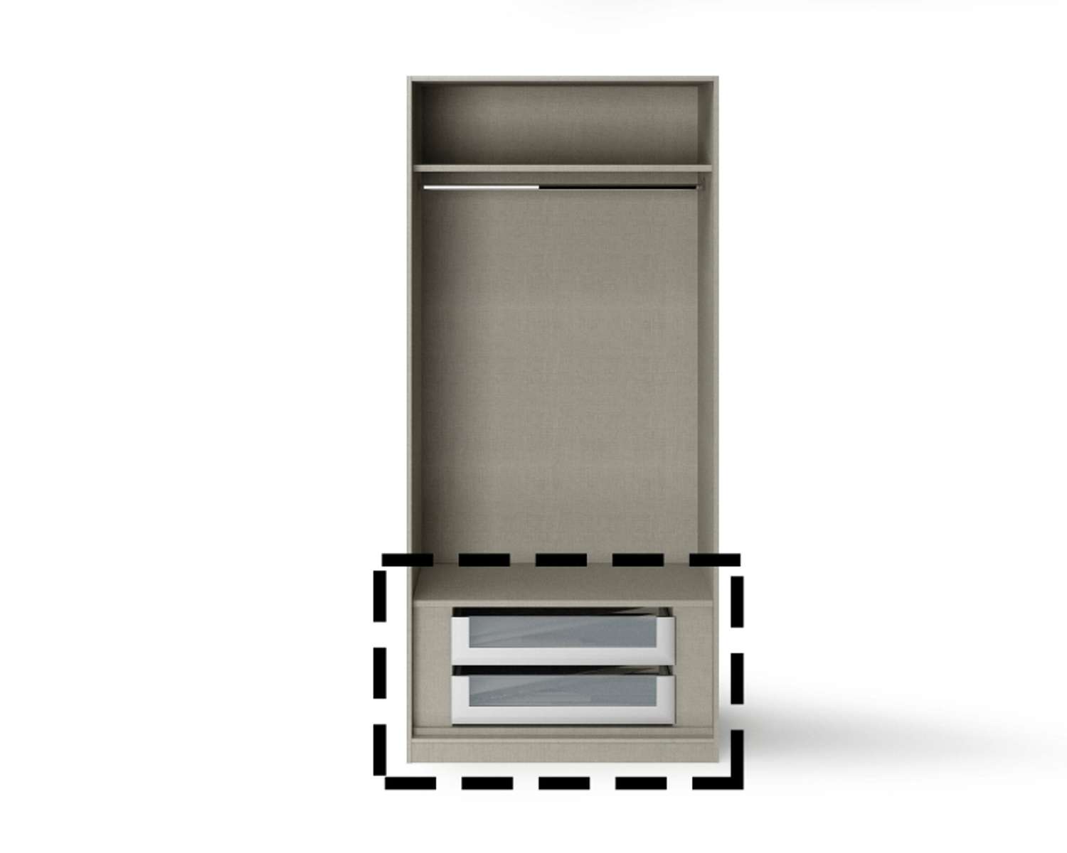 Ladeblok schuifdeurkast met glasfront in kast Ladeblok schuifdeurkast met glasfront in kast