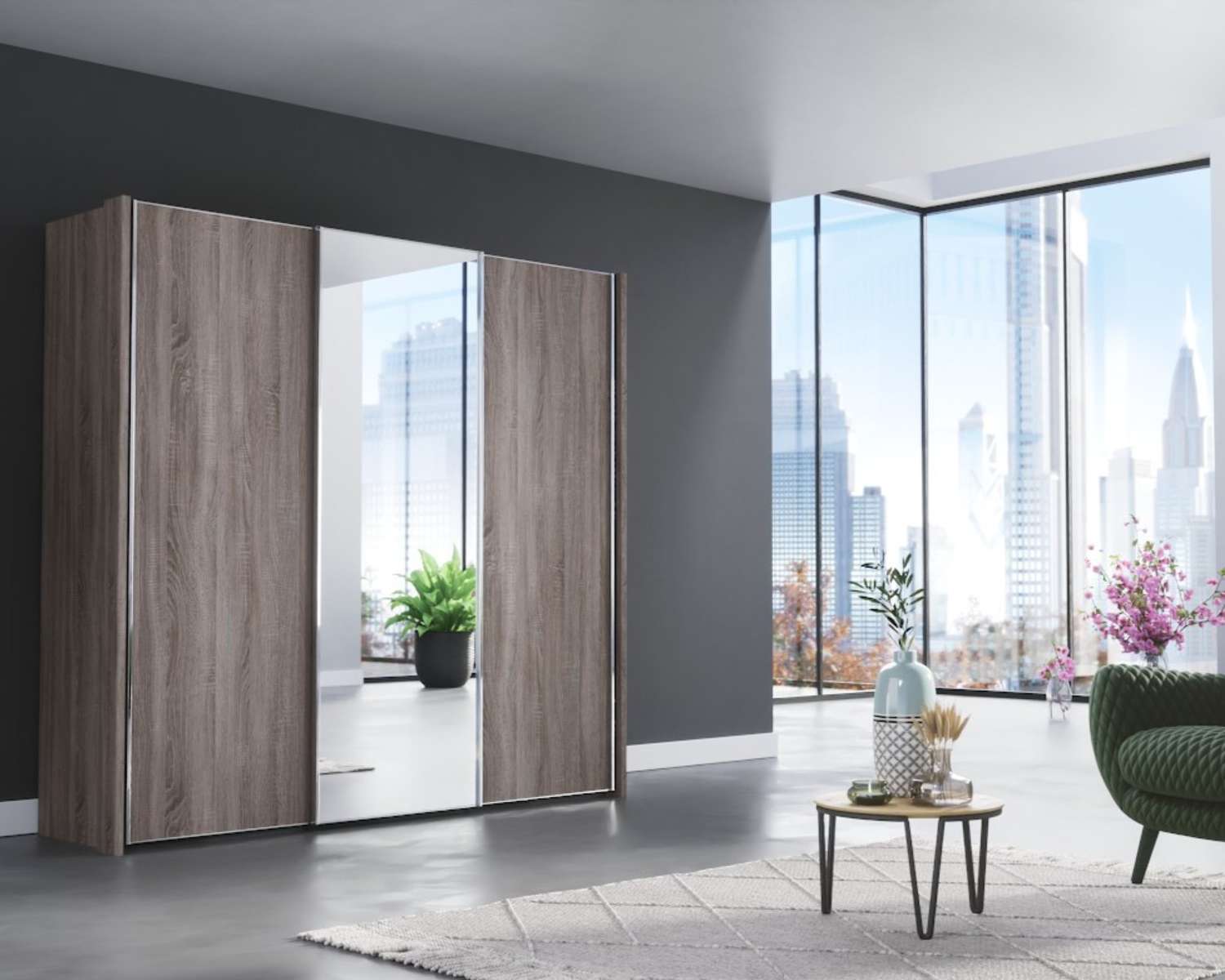 Opruimingsmodel schuifdeurkast truffel eiken met spiegel