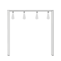 Met sierlijst en 4 spots: 210 cm breed x 221 cm hoog