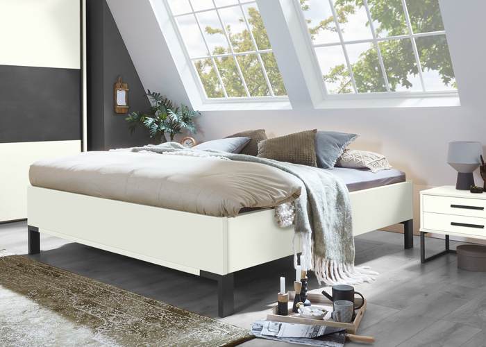 Tweepersoonsbed Comfort Minimal zonder hoofdbord roomwit