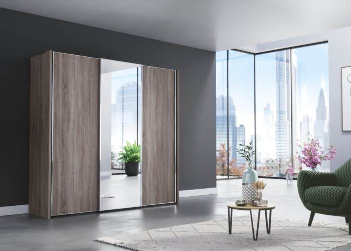 Opruimingsmodel schuifdeurkast truffel eiken met spiegel