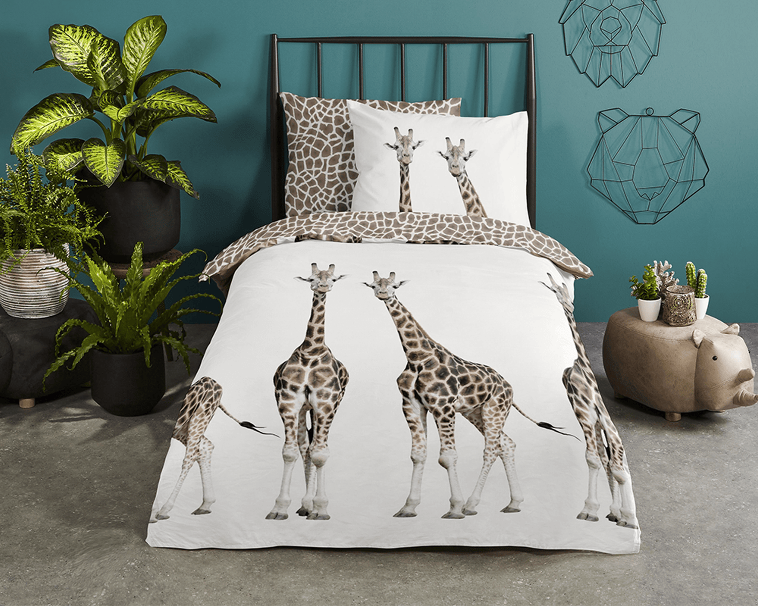 Kinder dekbedovertrek giraffen op bed