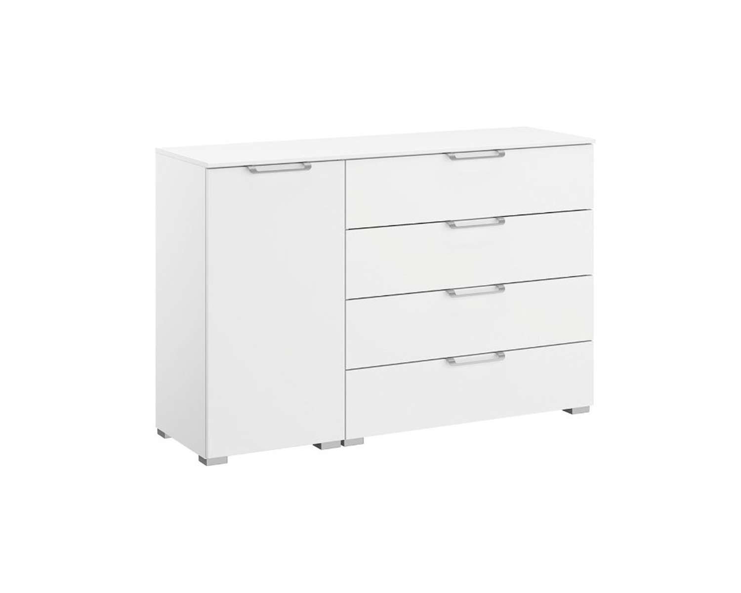 Witte combicommode met 4 laden en deur links Witte combicommode met 4 laden en deur links