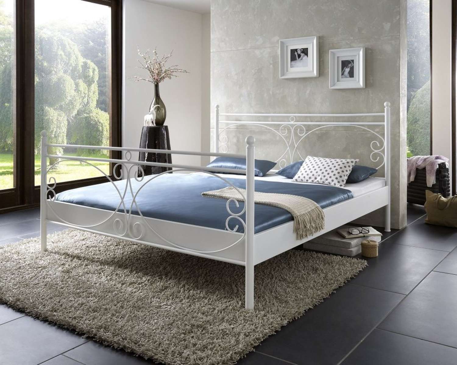 Metalen bed Asti mat wit structuur