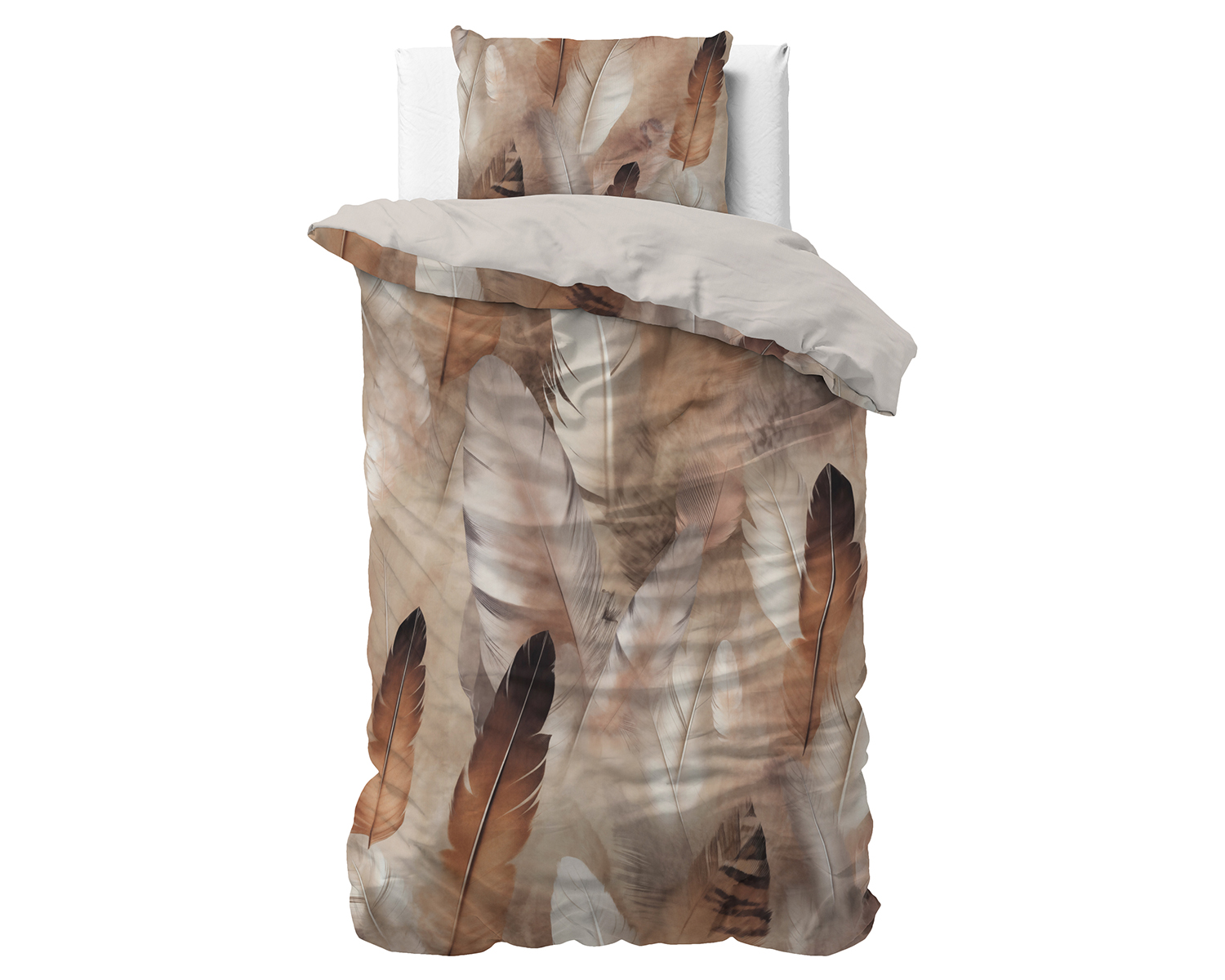 Eenpersoons dekbedovertrek met veren opdruk Eenpersoons dekbedovertrek met veren opdruk