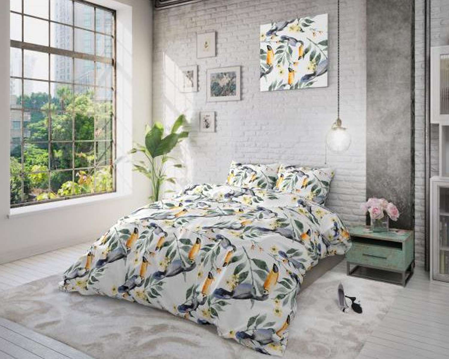 Dekbedovertrek Tropische Toekans op bed Dekbedovertrek Tropische Toekans op bed