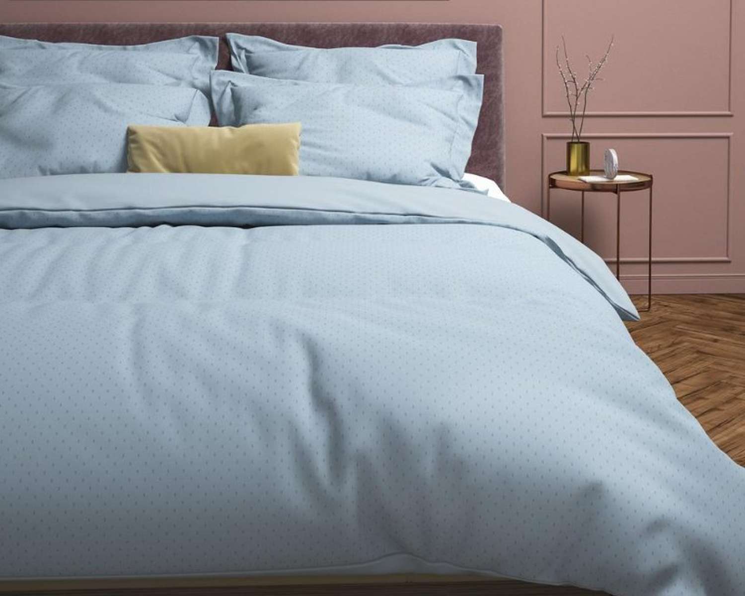 Dekbedovertrek Uni Stippen Zilver Grijs op bed Dekbedovertrek Uni Stippen Zilver Grijs op bed