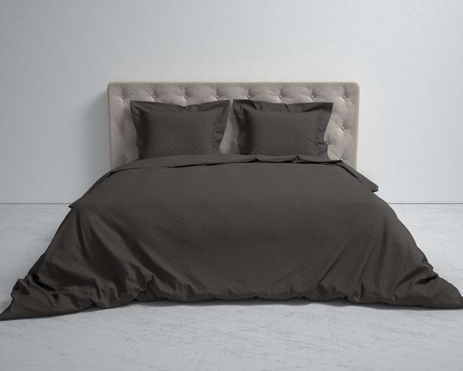 Dekbedovertrek Uni Stippen Blauw Grijs op bed helemaal Dekbedovertrek Uni Stippen Blauw Grijs op bed helemaal