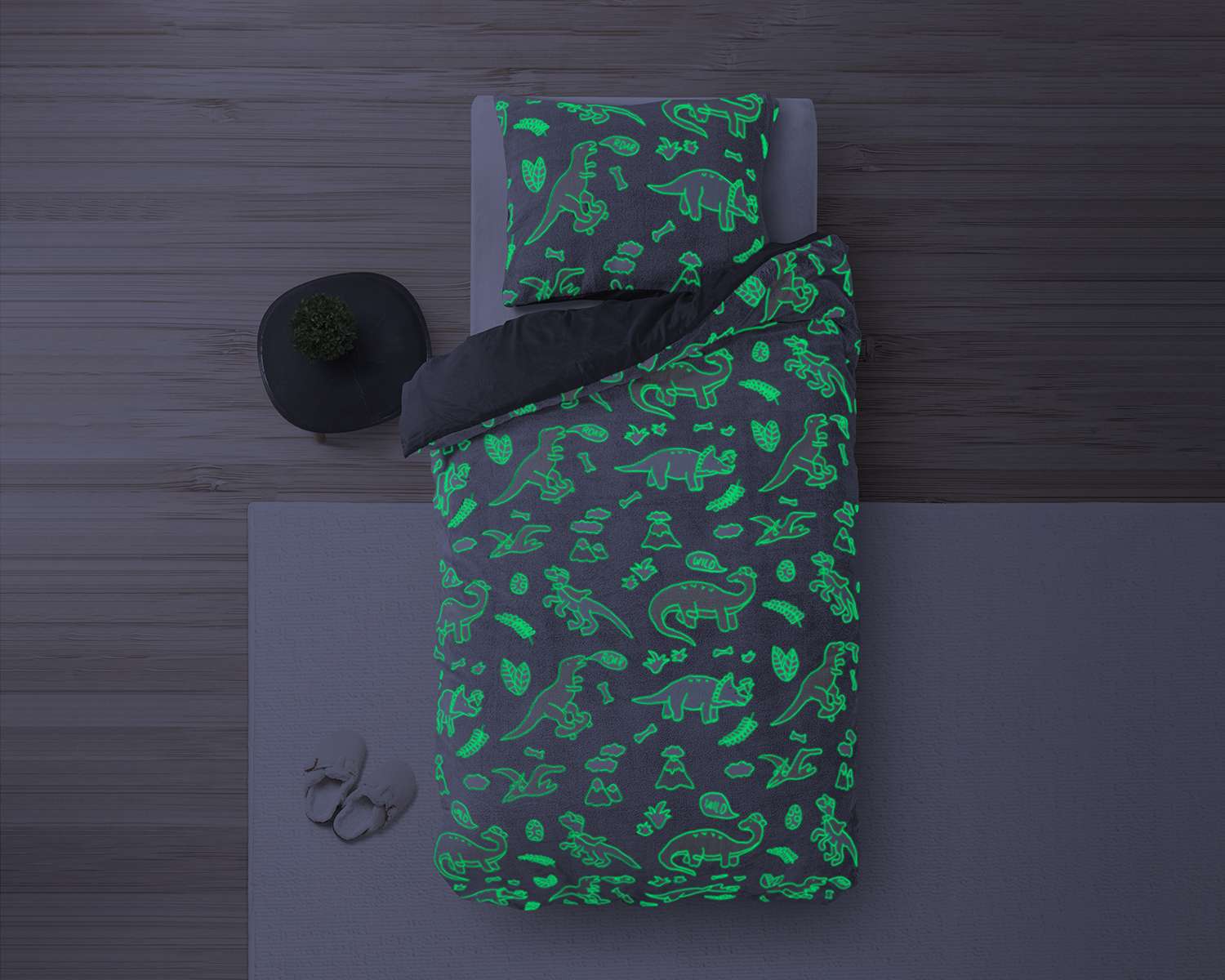 Dino dekbedovertrek glow in the dark