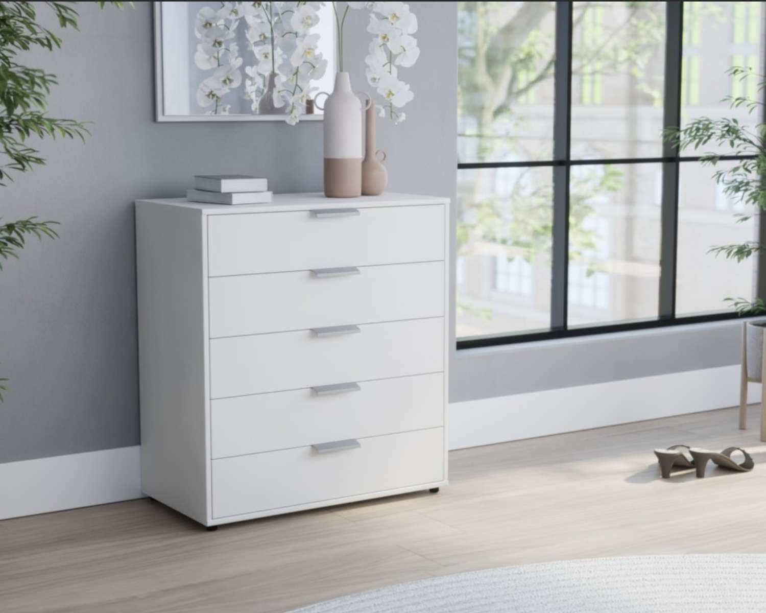 Witte ladencommode met 5 laden, 80cm breed