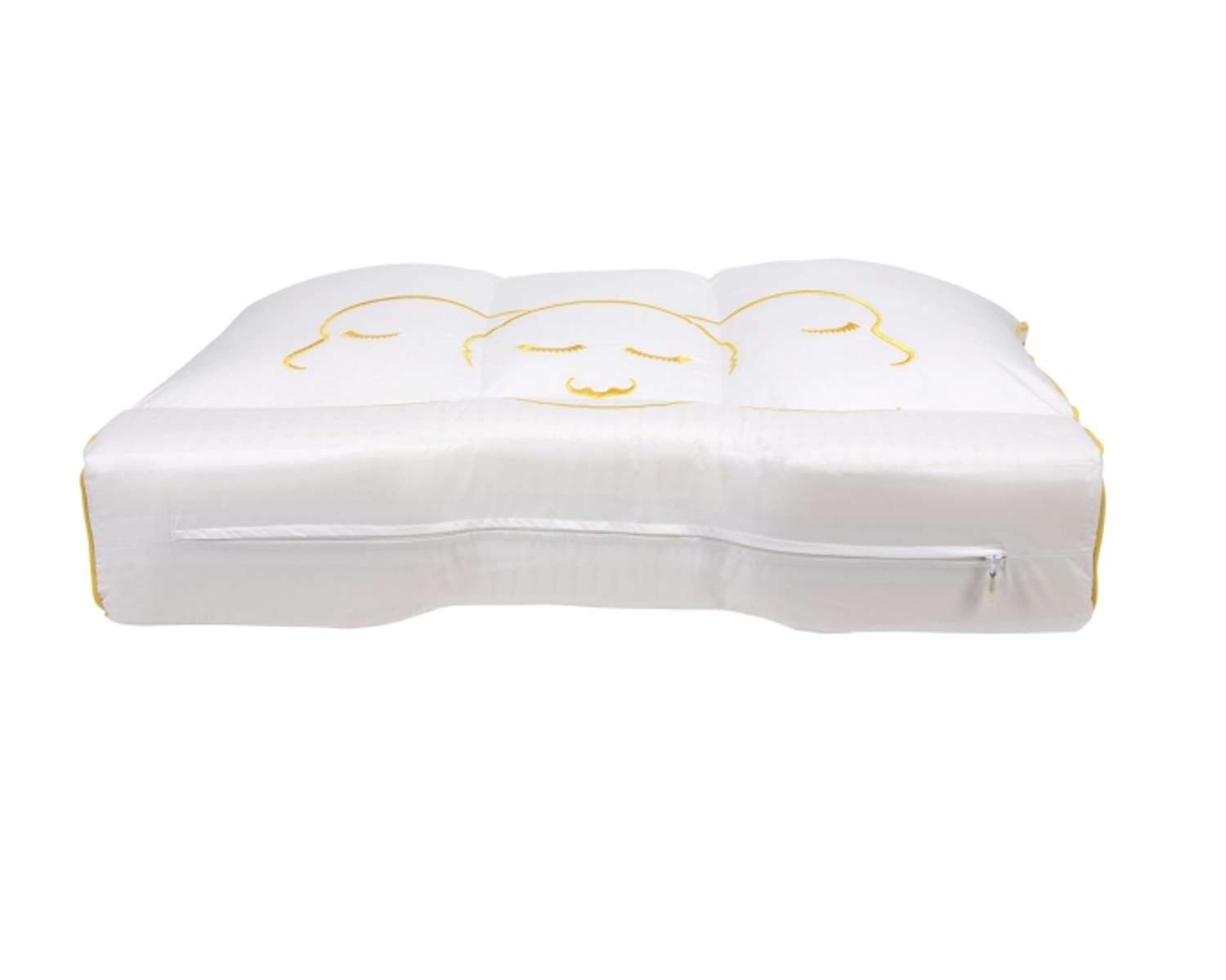 Geel hoofdkussen met hoofden Geel hoofdkussen met hoofden