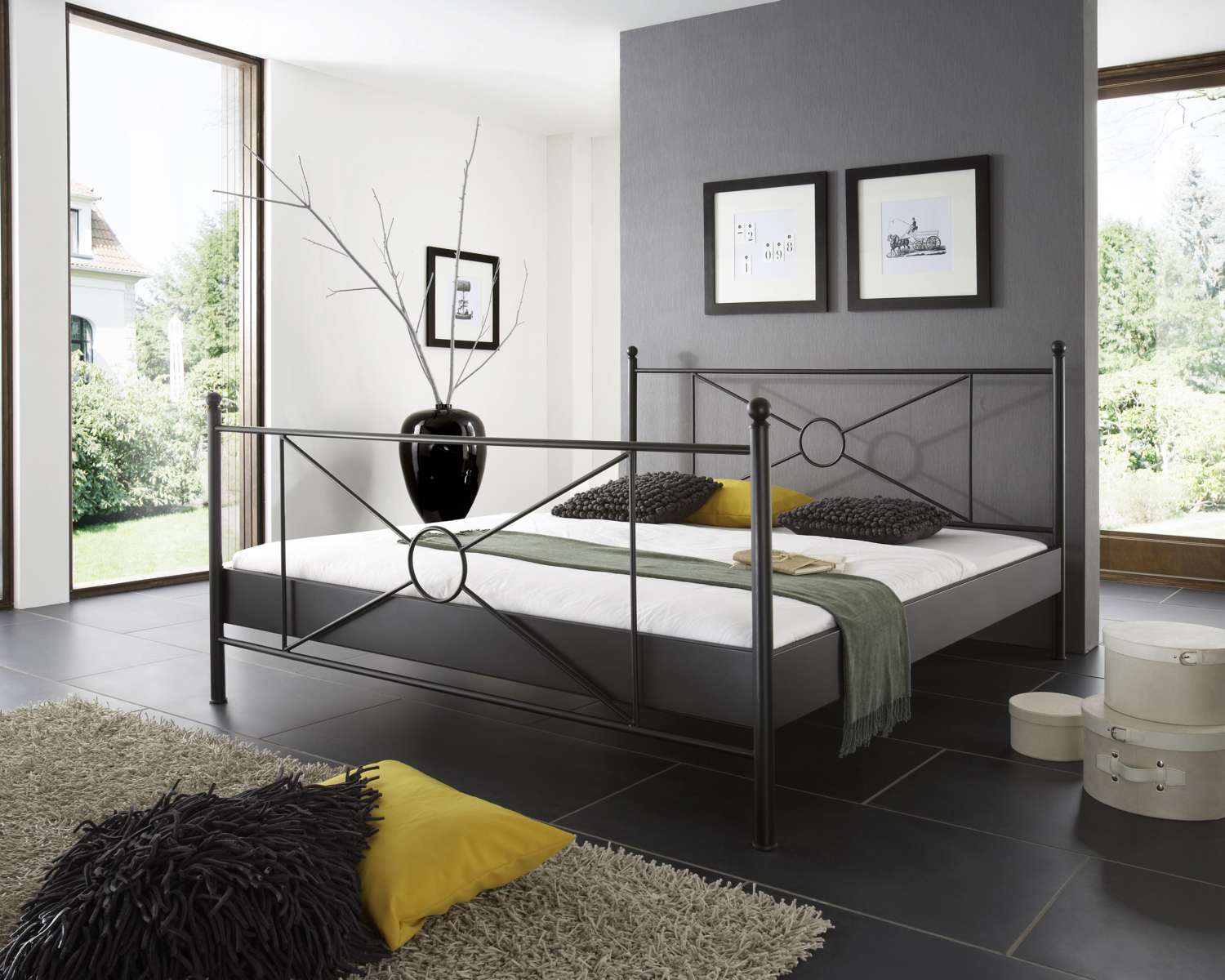 Metalen bed Monza mat zwart structuur