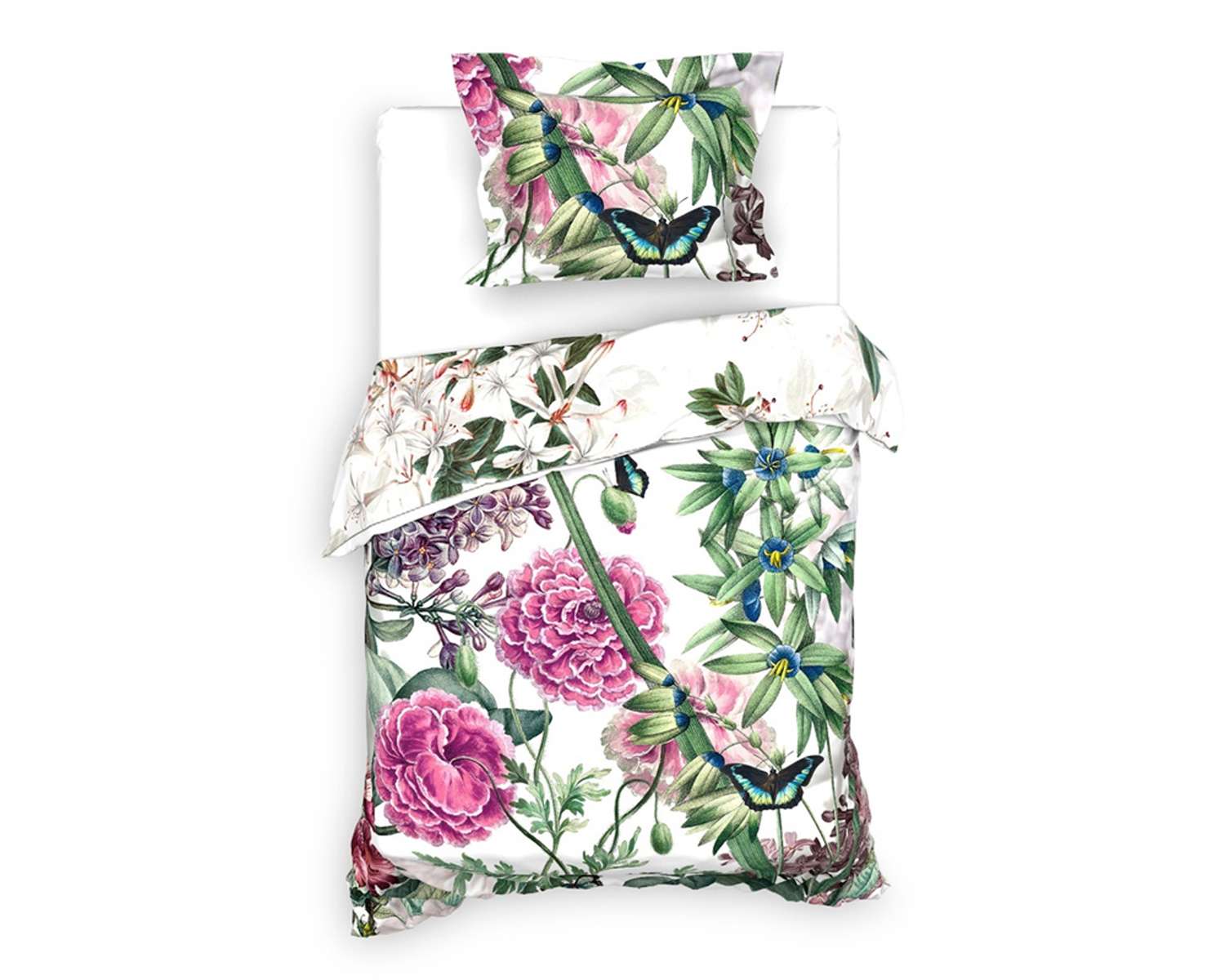 Dekbedovertrek Witte en roze bloemen 1 pers Dekbedovertrek Witte en roze bloemen 1 pers