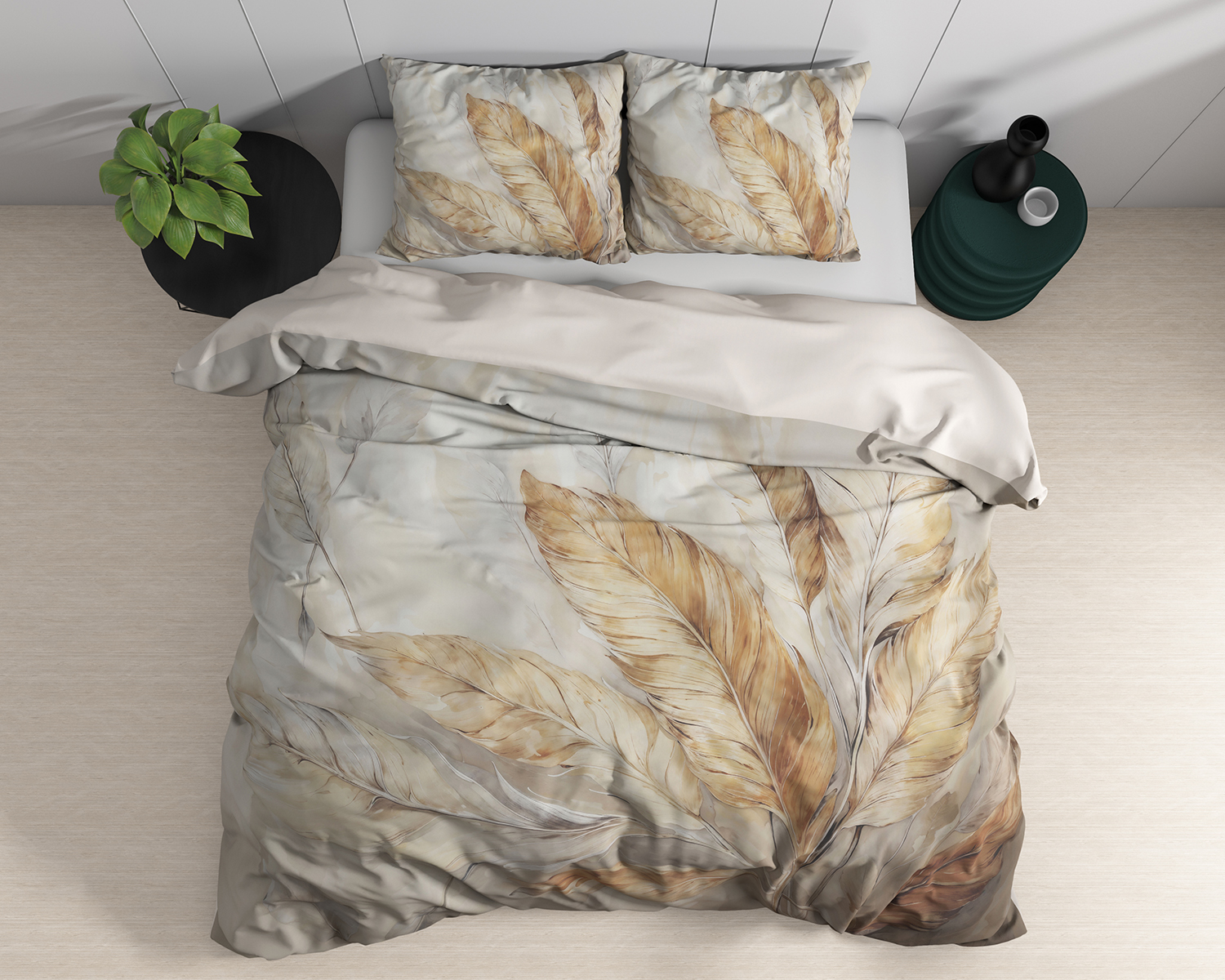Luxe 2 persoons dekbedovertrek met veren opdruk Luxe 2 persoons dekbedovertrek met veren opdruk