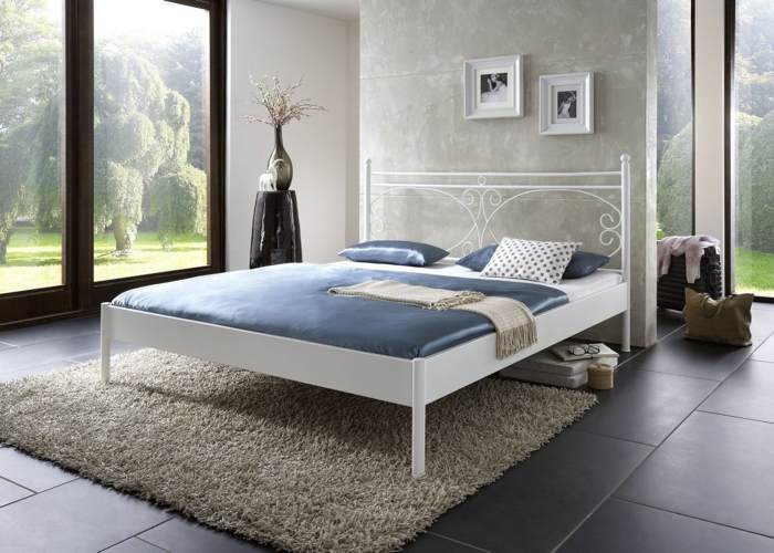 Metalen bed Messina mat wit structuur