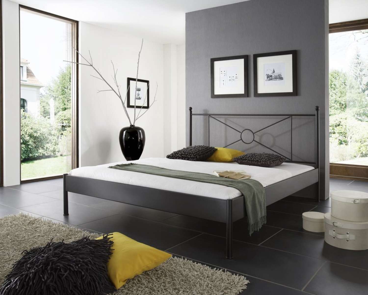 Metalen bed Modena mat zwart structuur