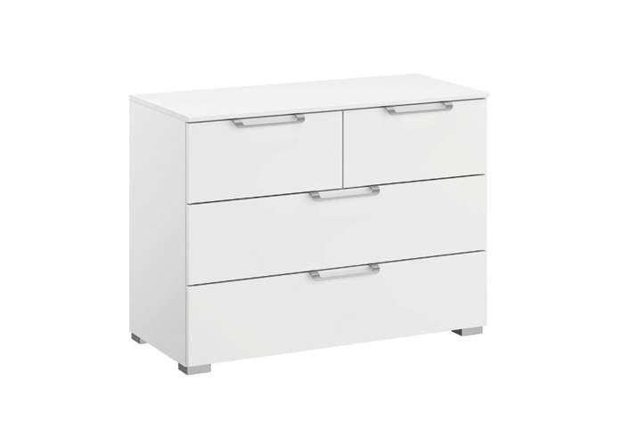 Witte commode met laden en zilveren handgrepen