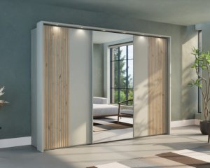 Zweefdeurkast Castello 300cm breed met sierlijst met spotverlichting