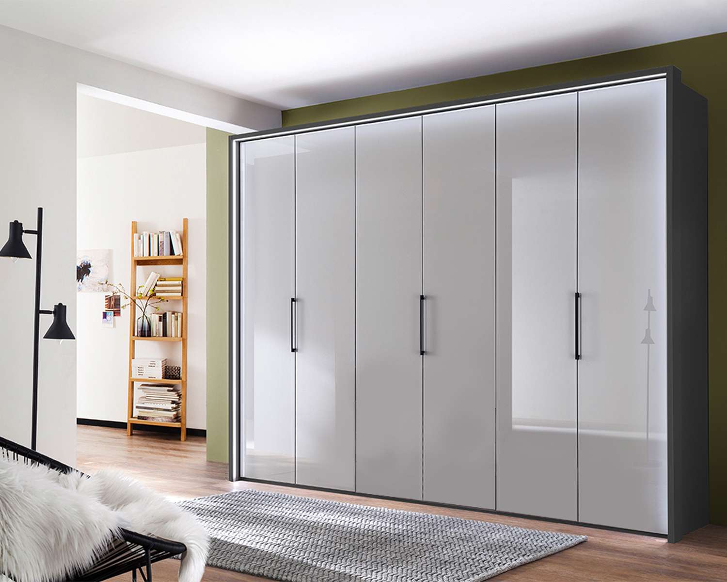 Draaideurkast Elegance One antraciet kiezelgrijs glas en sierlijst