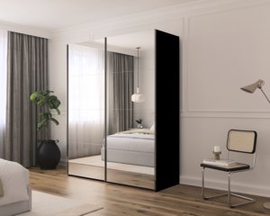 Zwarte kast met 2 spiegel deuren