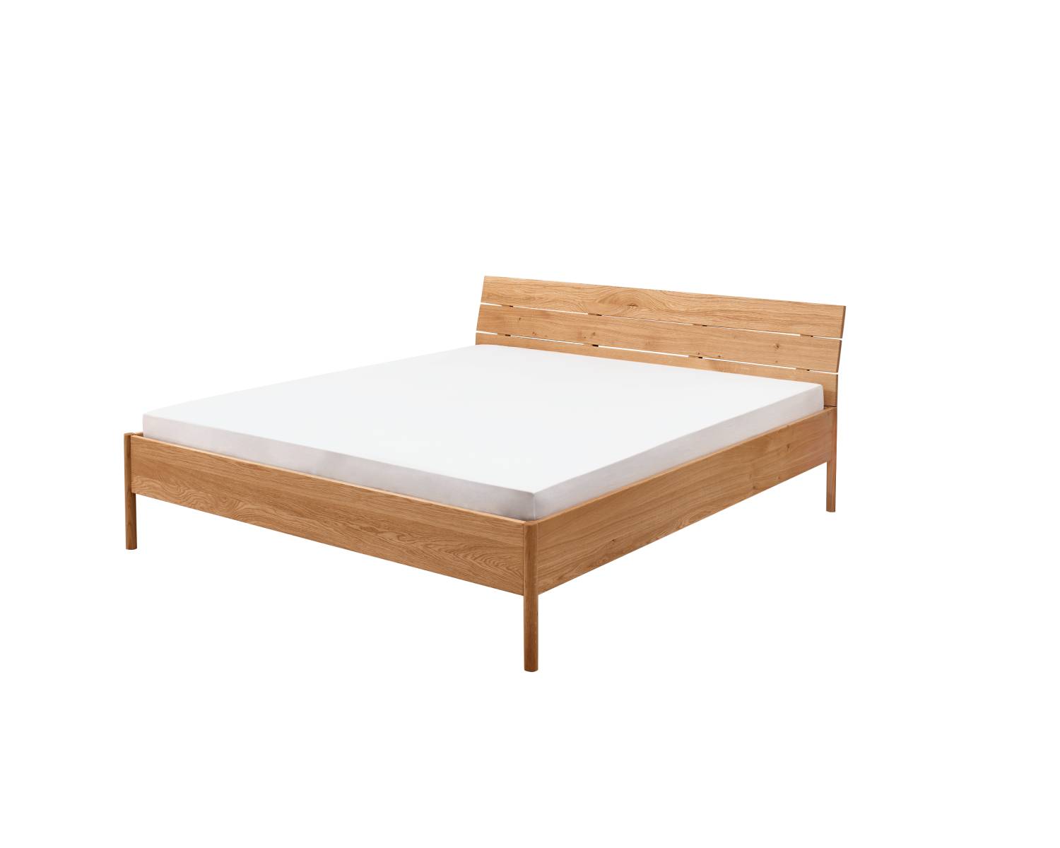 Metaalvrij houten bed met houten hoofdbord en ronde poten Metaalvrij houten bed met houten hoofdbord en ronde poten