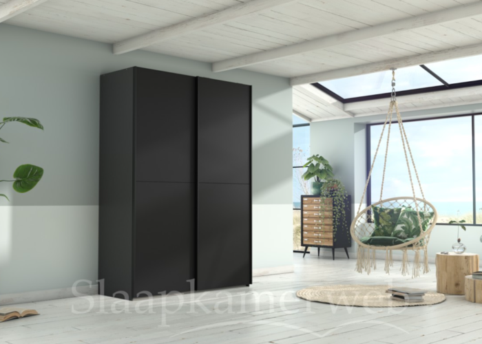 Zweefdeurkast Easyline antraciet met staallook handgrepen