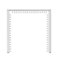 Met sierlijst en verlichting rondom: 210 cm breed x 221 cm hoog