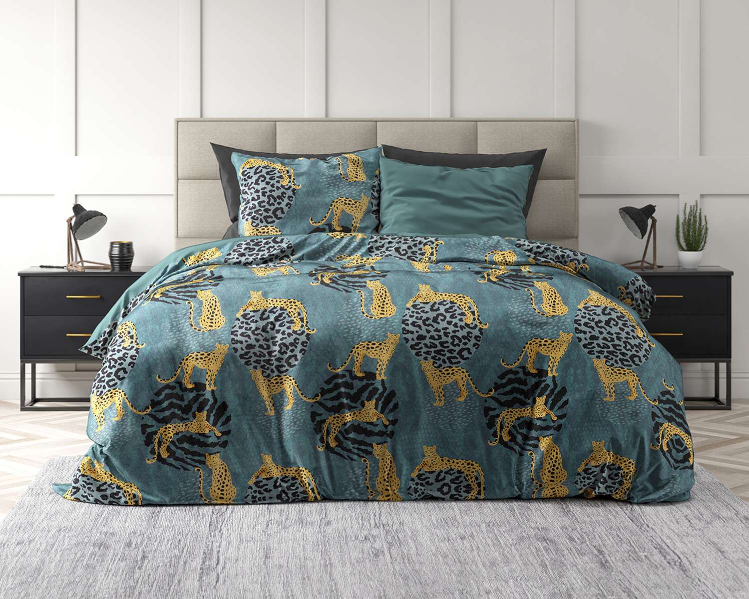Groen dekbedovertrek met wilde panters