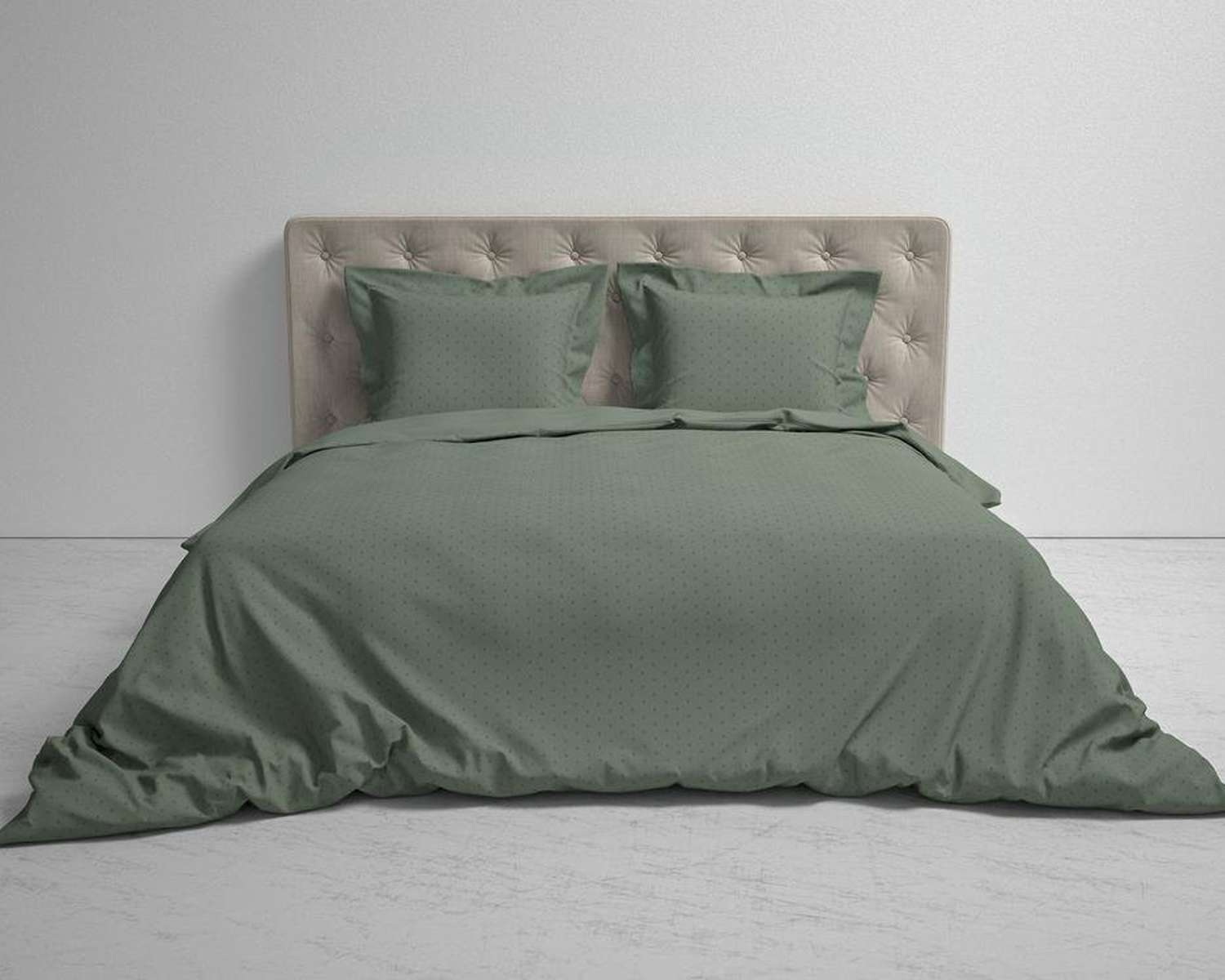 Dekbedovertrek Uni Stippen Groen op bed helemaal Dekbedovertrek Uni Stippen Groen op bed helemaal