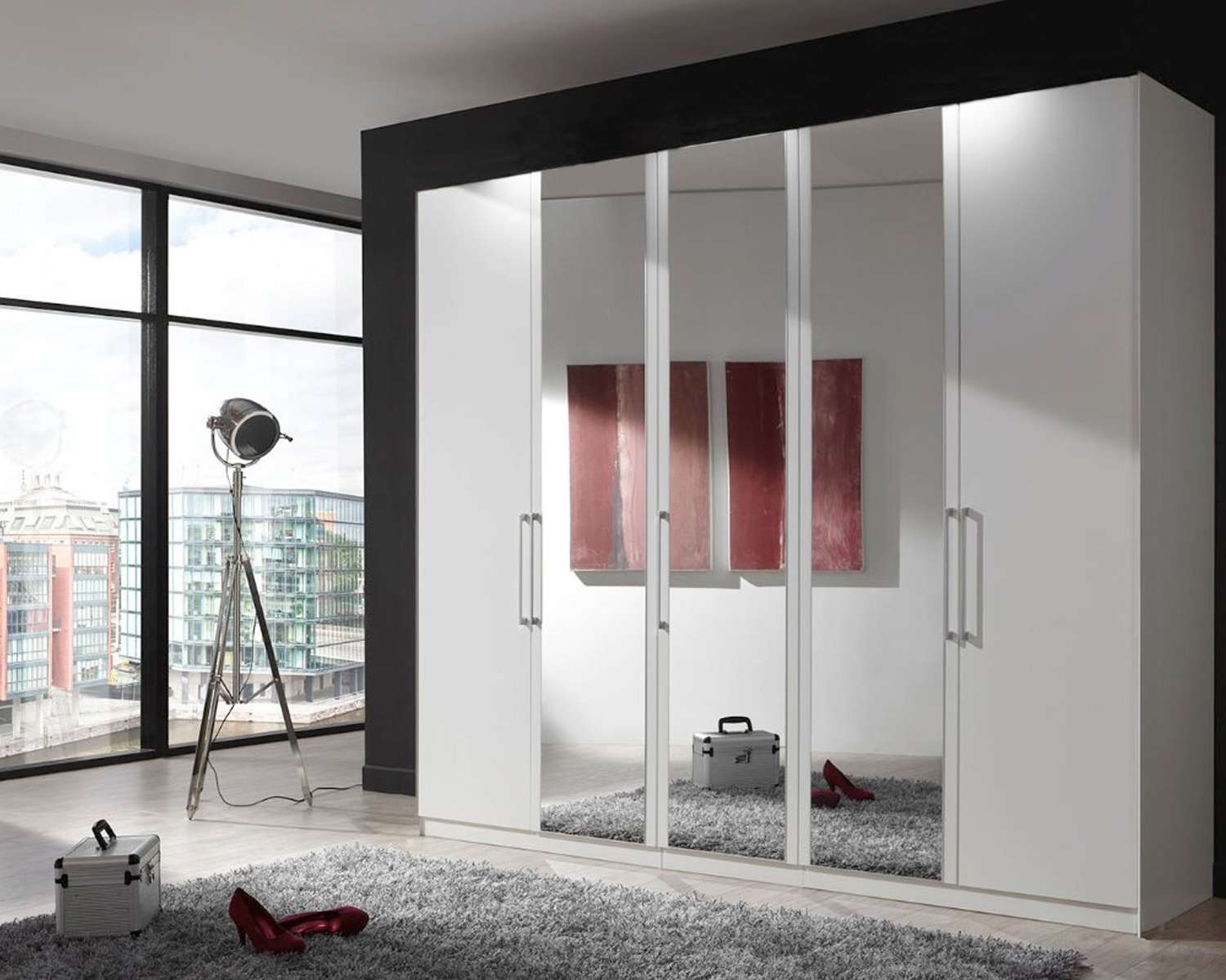 Draaideurkast Easyline 250cm breed alpine wit met 3 spiegeldeuren