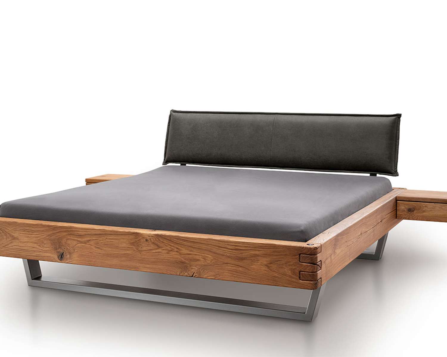 Robuust houten balkenbed Kingston hoofdbord lederlook antraciet vrijstaand