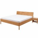 Golvend hoofbord massief houten bed met nachtkastje