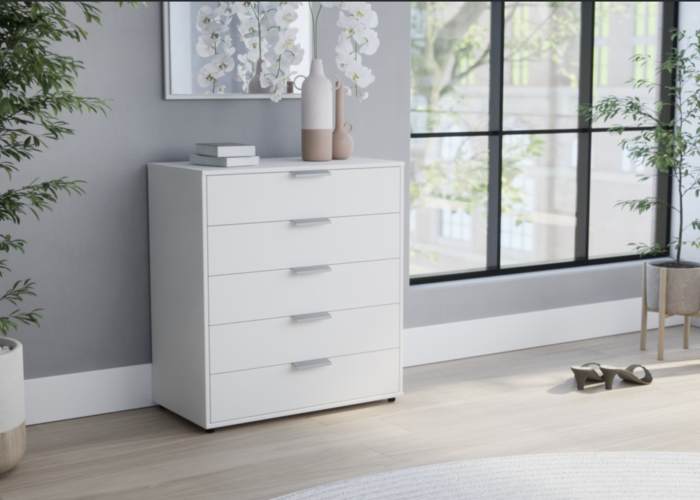 Witte ladencommode met 5 laden, 80cm breed