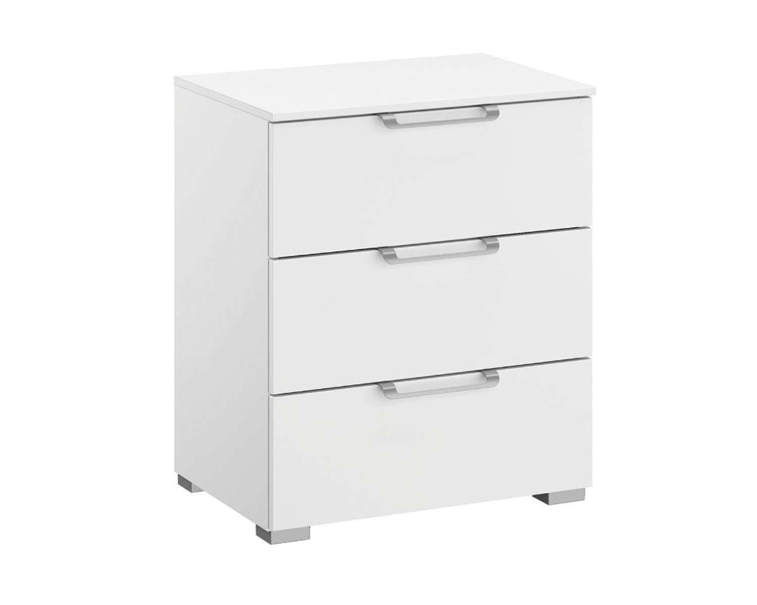 Nachtkastje 50cm breed alpine wit met zilveren handgrepen