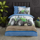 Kinder dekbedovertrek groene trekker op bed