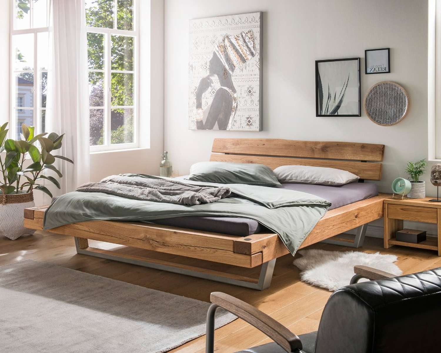 Massief eiken balken bed
