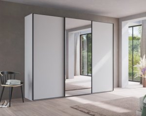 Schuifdeurkast Royal One room wit met zwarte handgrepen