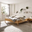 Tweepersoons eiken houten bed Como met laag hoofdeind
