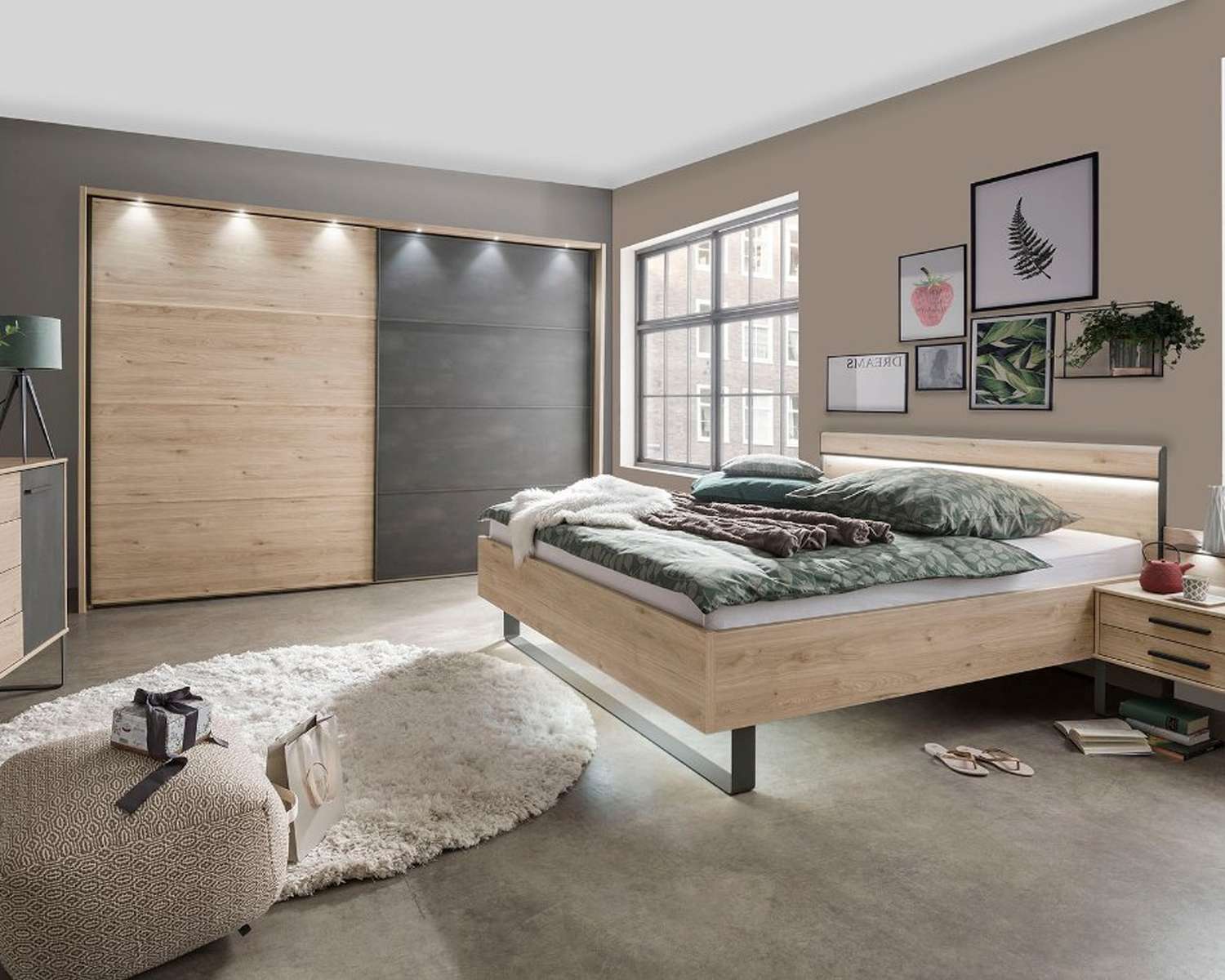 Slaapkamer Industrial met bed, kast en commode en nachtkastjes Slaapkamer Industrial met bed, kast en commode en nachtkastjes