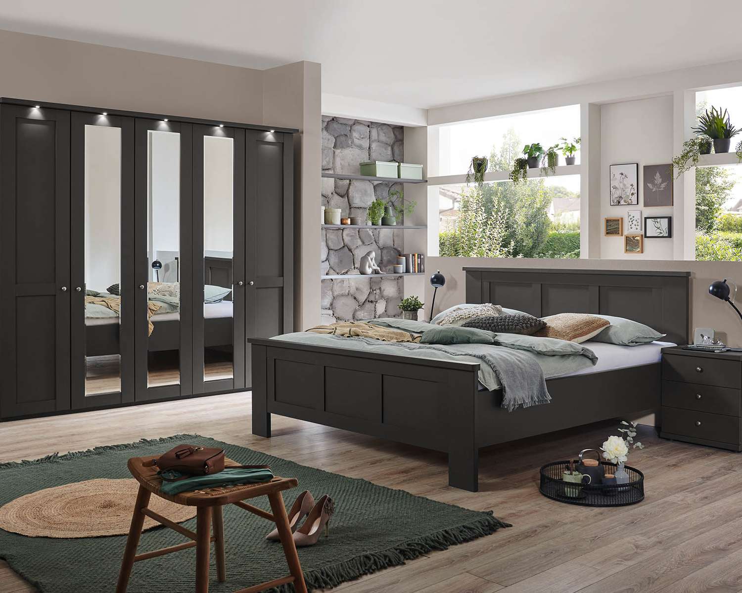Draaideurkast Comfort Rustic met bed en spiegels + spots Draaideurkast Comfort Rustic met bed en spiegels + spots