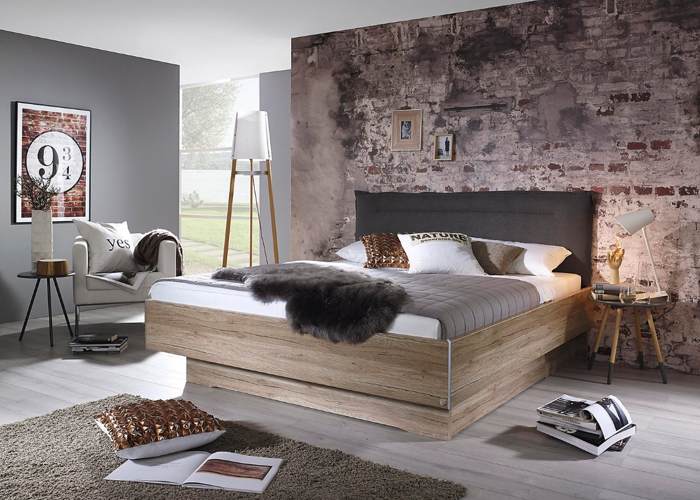 Royal Kansas wild eiken met antraciet hoofdbord en bedladen