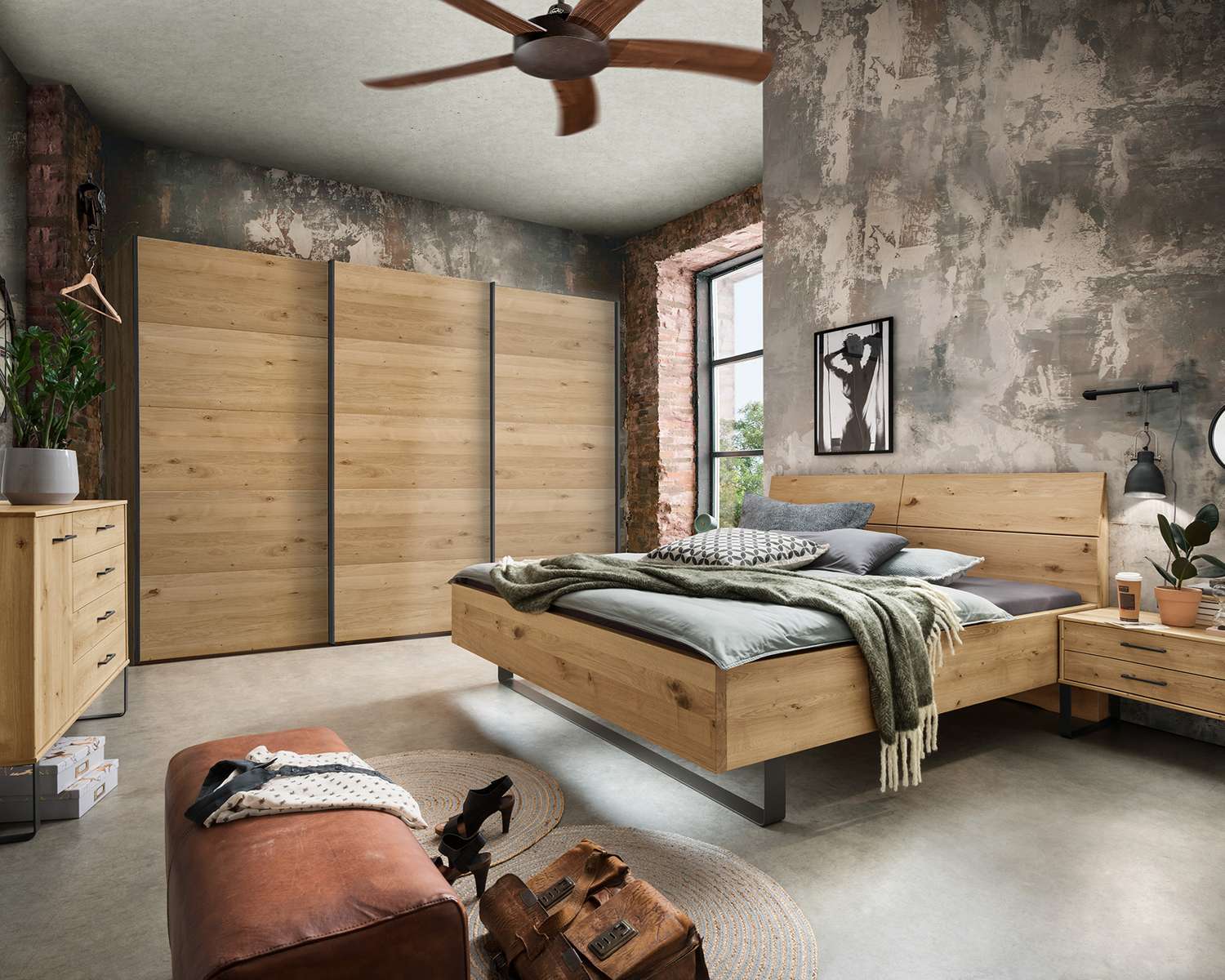 Zweefdeurkast Massive Austin slaapkamer bianco eiken