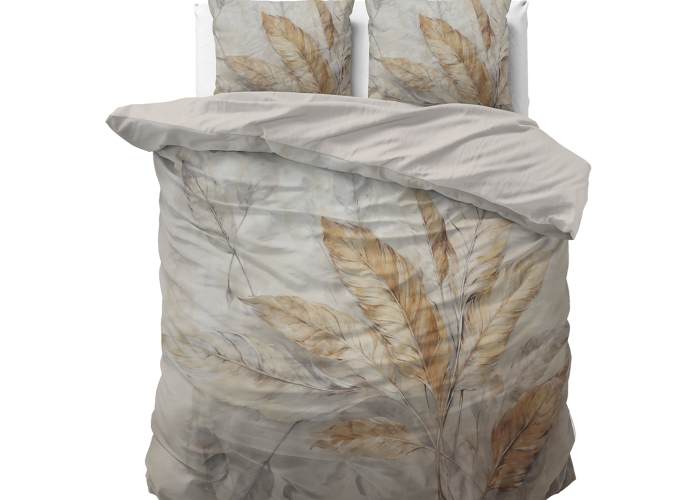 Natuur tinten dekbed overtrek met subtiele veren