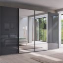 Schuifdeurkast Royal One lava grijs met lava grijs glasdeuren en spiegeldeuren