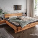 Eiken bed met houten hoofdbord