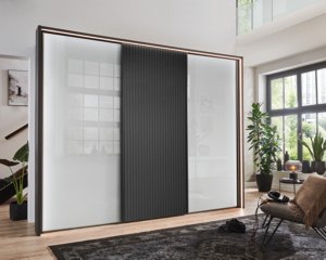 Zweefdeurkast Elegance Lattice antraciet - glas roomw - verl rondom
