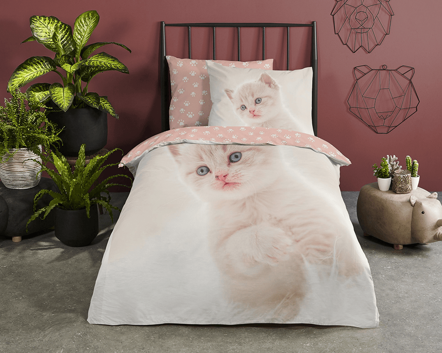 Kinder dekbedovertrek witte kitten op bed Kinder dekbedovertrek witte kitten op bed