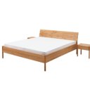 Massief eiken houten bed met ronde poten en recht hoofdbord